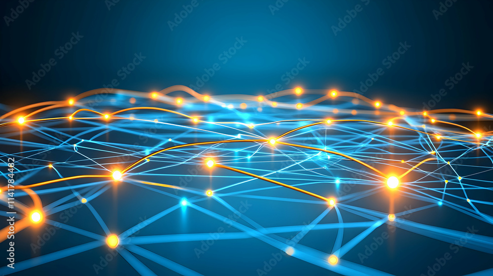 Poster abstract network connection with glowing nodes and lines.