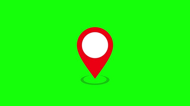 Animation map pin in red color on green screen background, Gps location icon