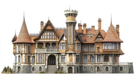 Obraz premium Castle like luxury house with grand and regal design, showcasing intricate architecture
