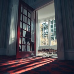 Fototapeta premium Sunlight Streaming Through Abandoned House Window Panes