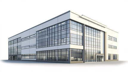 Fototapeta premium Modern automotive parts factory building with large windows and efficient design