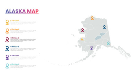 Alaska Modern Map Infographic Template, Detailed infographic map of Alaska Popular City