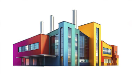 Colorful factory building with modern design and large windows