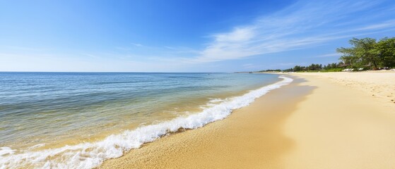 Obraz premium Beautiful beach with a clear blue sky and a gentle ocean breeze. Banner