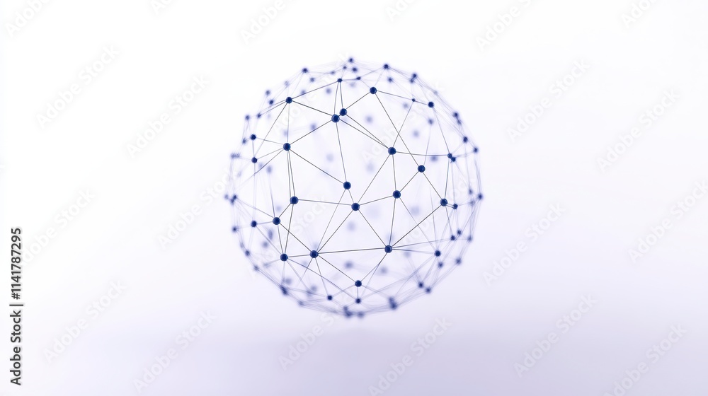 Poster a 3d spherical network of interconnected nodes and lines, representing data, technology, or connecti