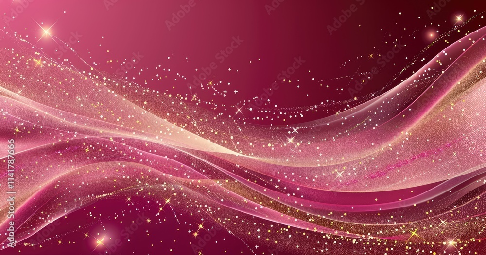 Poster abstract pink wave design with sparkling elements, suitable for backgrounds or creative projects.