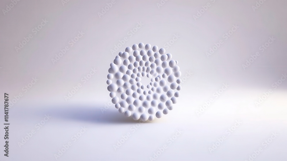 Poster a textured, circular object with a series of raised dots, presented against a minimalist background,