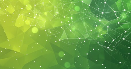Abstract green geometric background with nodes and connections.