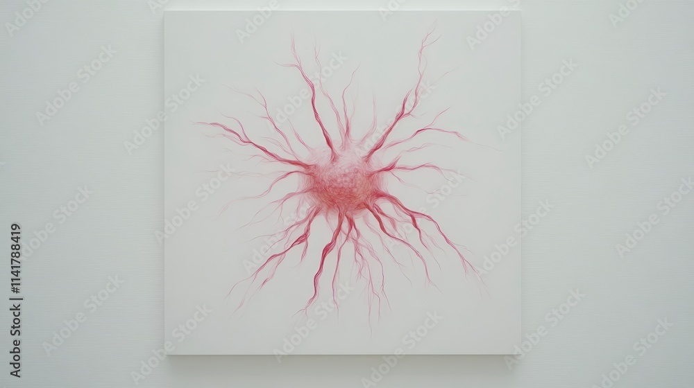 Poster a vibrant abstract artwork featuring a central pink burst with intricate, branching lines extending 
