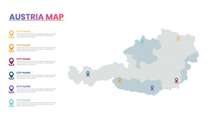 Austria Modern Map Infographic Template, Detailed infographic map of Austria Popular City