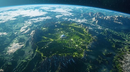 Fototapeta premium Futuristic sustainable space exploration mission earth view digital landscape cosmic environment high-tech concept