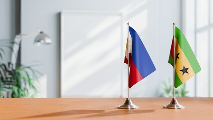 FLAGS OF PHILIPPINES AND SAO TOME ON TABLE