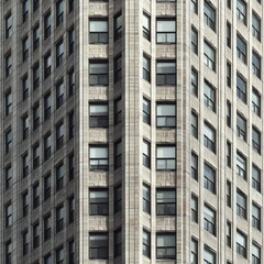 Fototapeta premium A tall building, gray in tone, with a gray stone texture, a symmetrical composition
