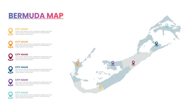 Bermuda Modern Map Infographic Template, Detailed infographic map of Bermuda Popular City
