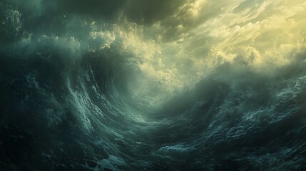 Fototapeta premium Immense ocean wave under stormy sky.