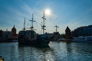 pirate ship and carousel in the city center of Gdansk.