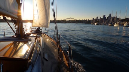 Golden Hour Sailboat Cruise in Sydney Harbor with City Skyline