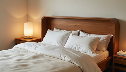 Innovative and cozy bed design enhances modern bedroom aesthetics with natural wood elements and a warm ambiance