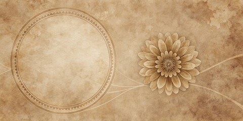 Elegant Beige Floral Design with Ornate Frame on Aged Paper Background