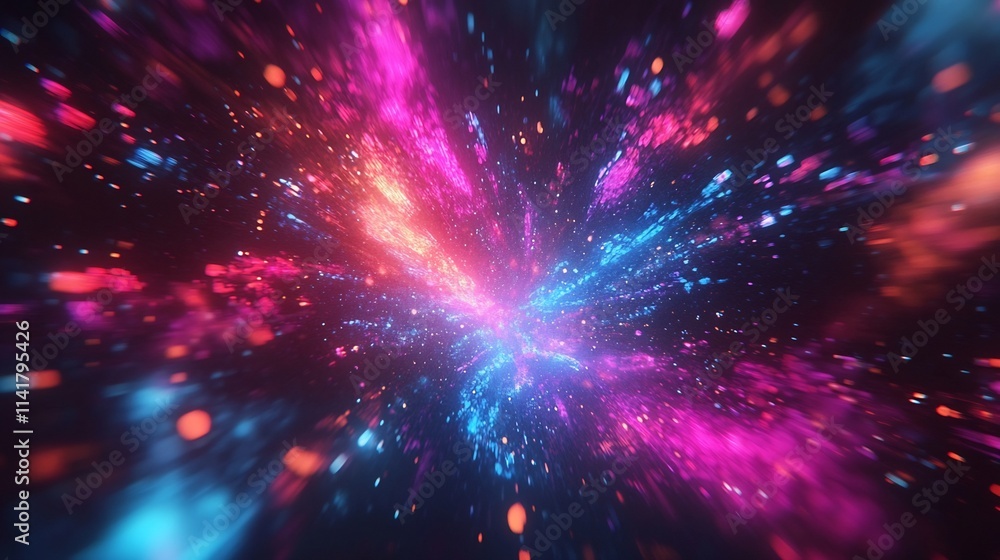 Poster a radiant burst of multicolored fractal patterns glowing with otherworldly intensity