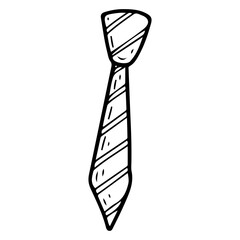 Necktie hand drawn doodle. Knot tied around neck. Accessory of men's classic suit. Clothes, fabric wardrobe item. Business style. Vector line art illustration.