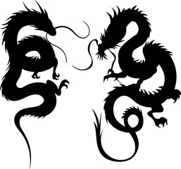 chinese dragons silhouette on white background, vector