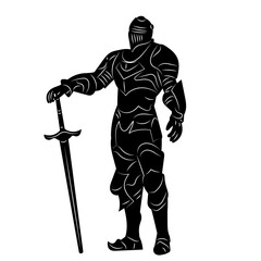 Fototapeta premium knight with sword silhouette on white background, vector