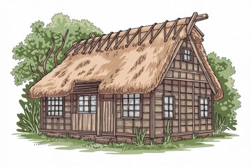 A Traditional Japanese Style Thatched Roof House
