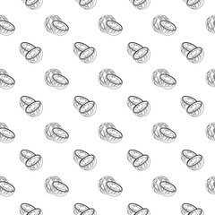 Coconut outline seamless pattern on white background. Wrapping paper, gift card, poster, banner design. Home decor, modern textile print. Summer bright geometric fruits patterned.