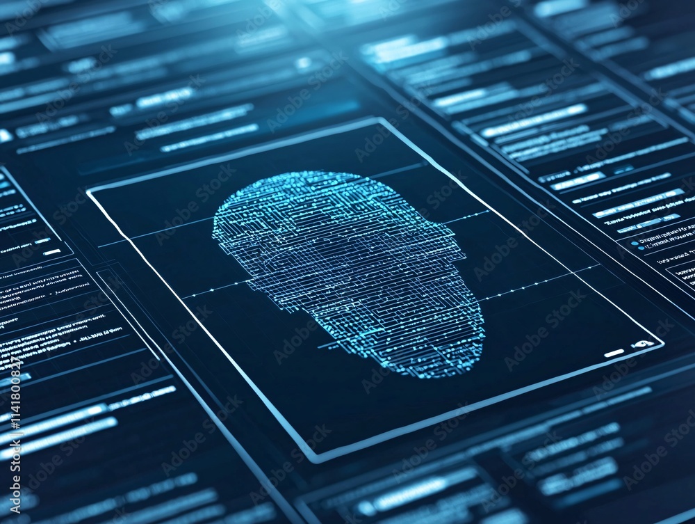 Poster an online form interface for identity validation, biometrics inputs, high security themes, futuristi