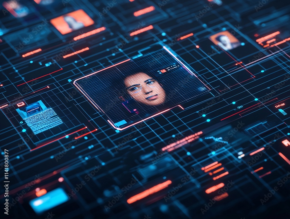 Poster an online form interface for identity validation, biometrics inputs, high security themes, futuristi