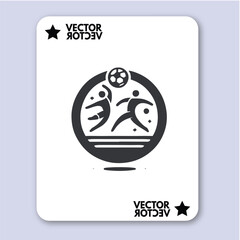 People play beach soccer. Active sports sea sandy coast. Guys pass ball each other on tropical beach. Open training for professionals and fun team game vacationers. Vector flat illustration isolated