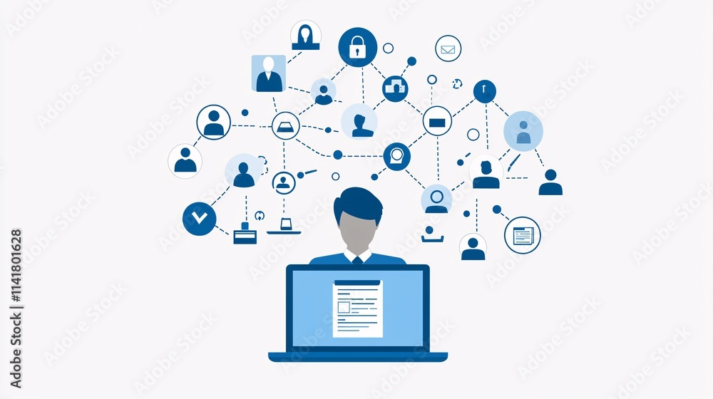 Poster a person typing on a laptop with an application form displayed on the screen, symbolizing online reg