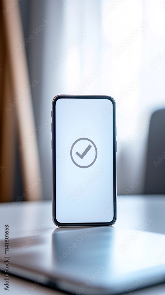Poster a smartphone showing a successful verification checkmark after completing a registration process