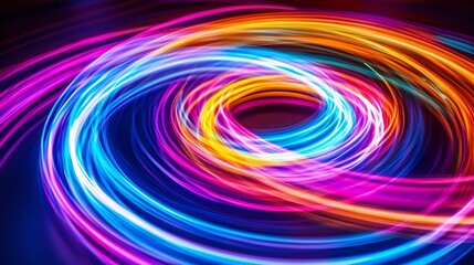 Mesmerizing Swirl of Vibrant Neon Lights in Hypnotic Spiral Motion