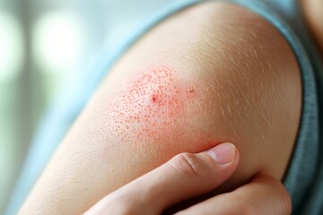 Fototapeta premium person have red rash on arm from insect bite allergic, Generative AI