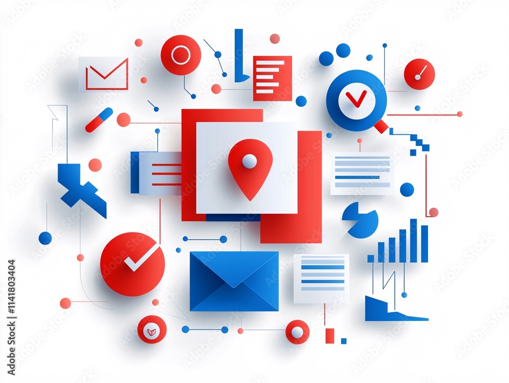 Poster a stylized vector illustration of an identity verification process with icons and abstract design