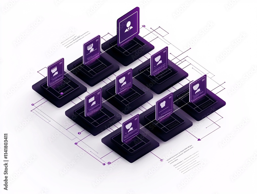 Poster a stylized vector illustration of an identity verification process with icons and abstract design