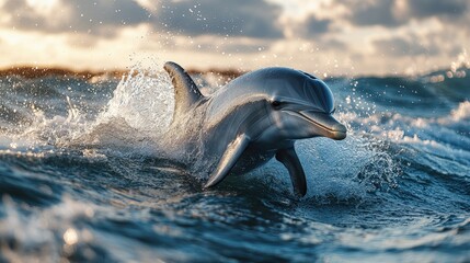 Majestic Dolphin Jumping Against a Vibrant Sunset Over Ocean Waters
