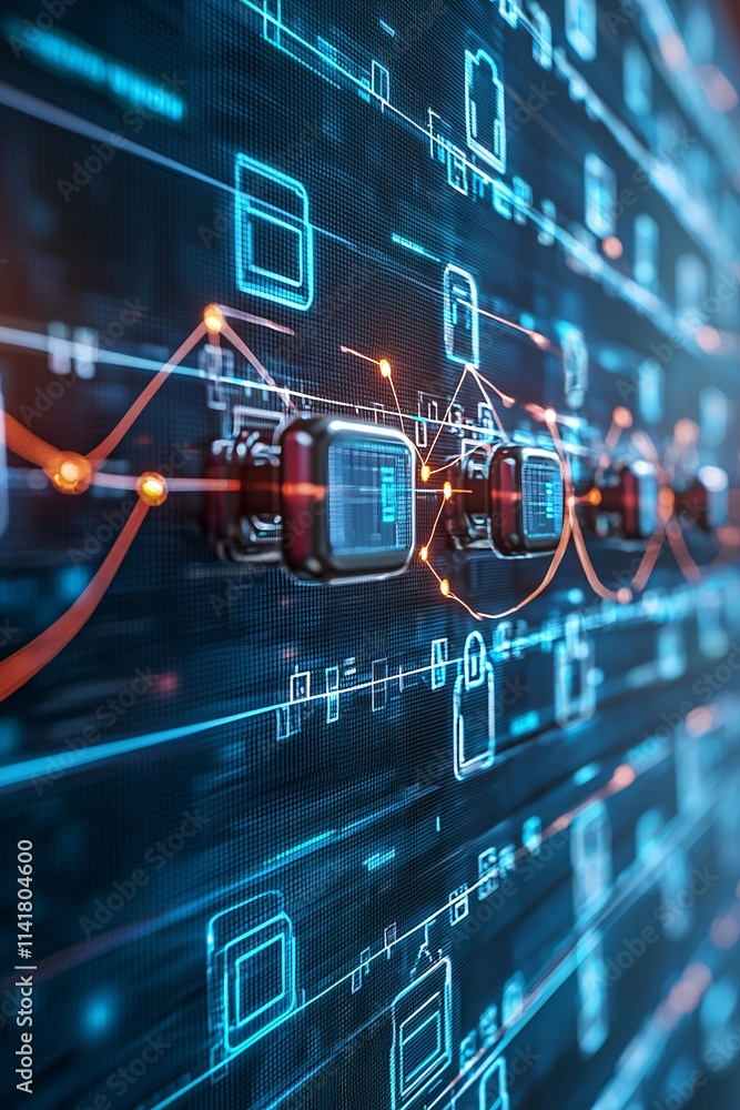 Poster a secure record-keeping system for applications, visually showing data integrity and accessibility, 
