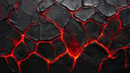 Molten Lava Flowing Through Cracked Dark Rock