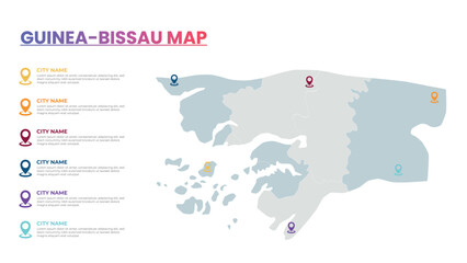 Naklejka premium Guinea-Bissau Modern Map Infographic Template, Detailed infographic map of Guinea-Bissau Popular City