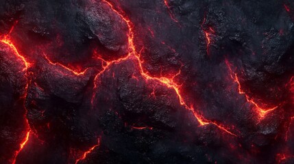 Fototapeta premium Molten Lava Flowing Through Dark Volcanic Rock