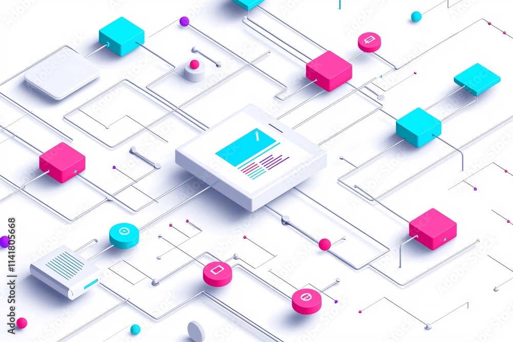 Poster a seamless application submission workflow, depicted with clear steps, professional colors, and inte