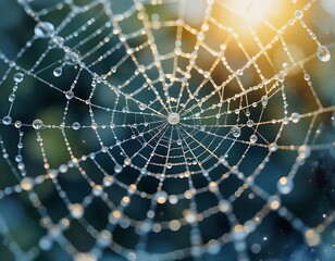 Obraz premium Watercolor A close-up of dew drops on a spiderweb glistening in the morning light