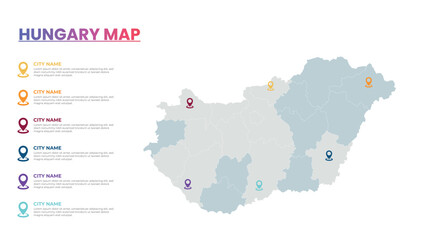 Hungary Modern Map Infographic Template, Detailed infographic map of Hungary Popular City