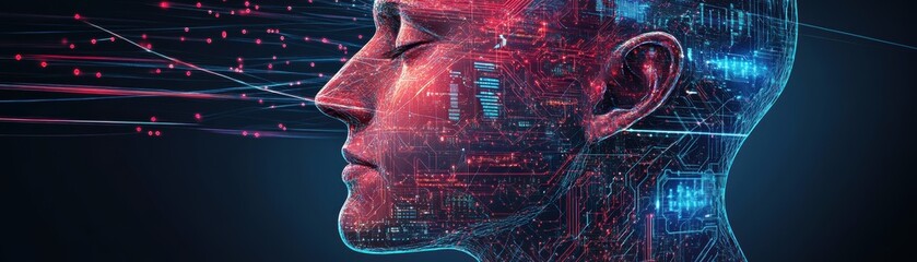 AI Human Face Digital Circuitry Data Stream Innovation