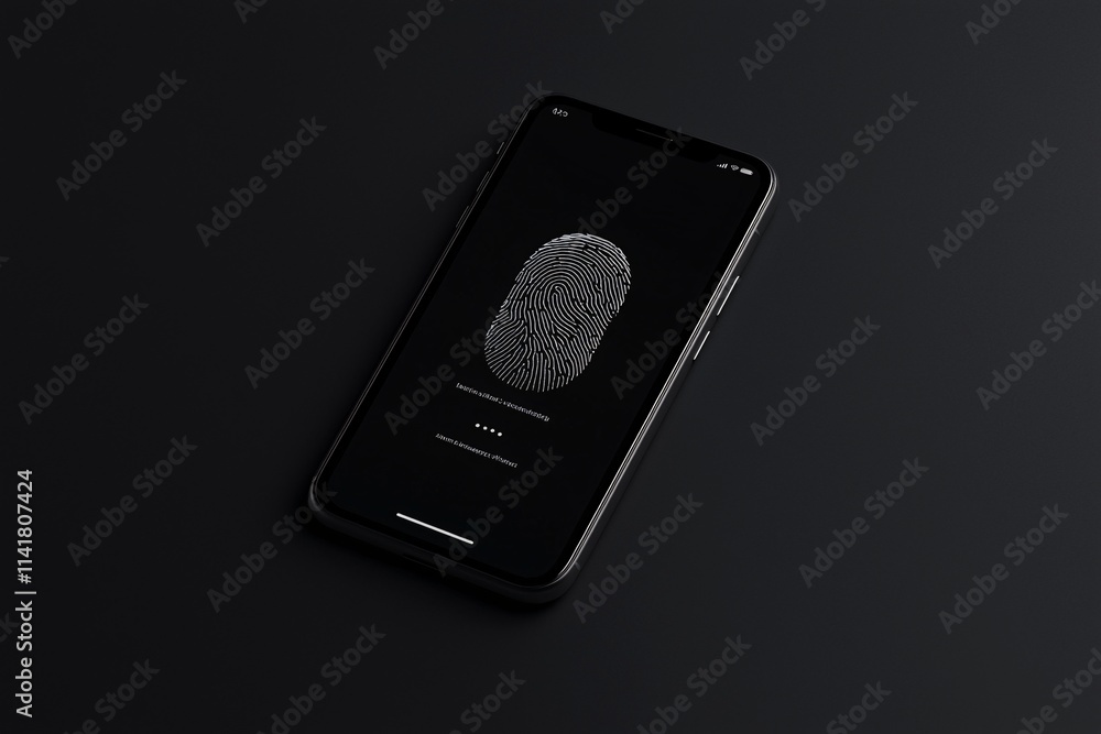 Poster a secure login screen with a fingerprint scanner on a mobile device, representing advanced security 