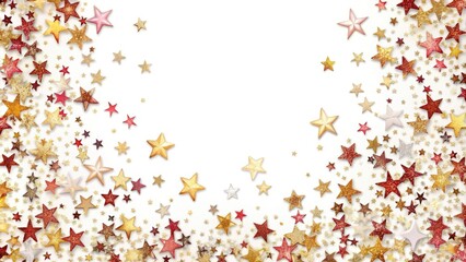 Vertical border adorned with sparkling confetti stars and shimmering pearl nacre glitter, perfect for enhancing holiday celebrations and elevating packaging design aesthetics. Ideal festive touch!