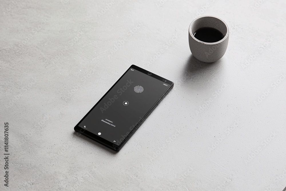 Poster a secure login screen with a fingerprint scanner on a mobile device, representing advanced security 